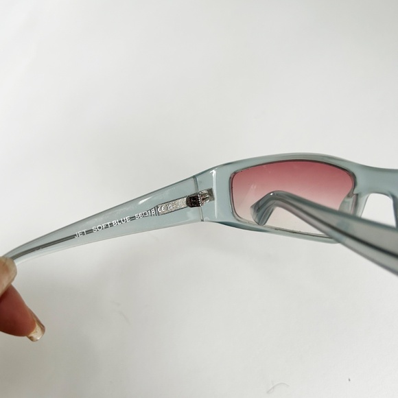Chimi Jet Sunglasses in Soft Blue Rectangular Shape with purple / pink lens main image 5